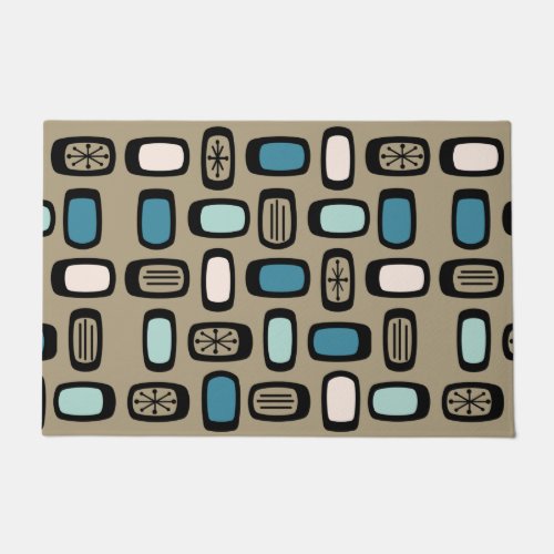 Midcentury MCM Rounded Rectangles Gold Blue Doormat