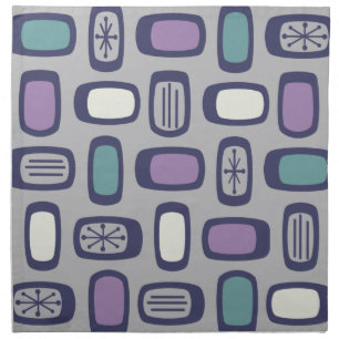 Midcentury MCM Rounded Rectangles Gray Purple Cloth Napkin