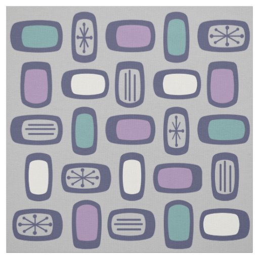 Midcentury MCM Rounded Rectangles Gray Purple Fabric