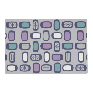Midcentury MCM Rounded Rectangles Gray Purple Placemat