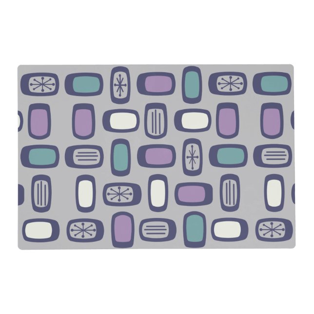 Midcentury MCM Rounded Rectangles Gray Purple Placemat (Front)