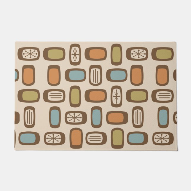 Midcentury MCM Rounded Rectangles Multicolored Doormat (Front)