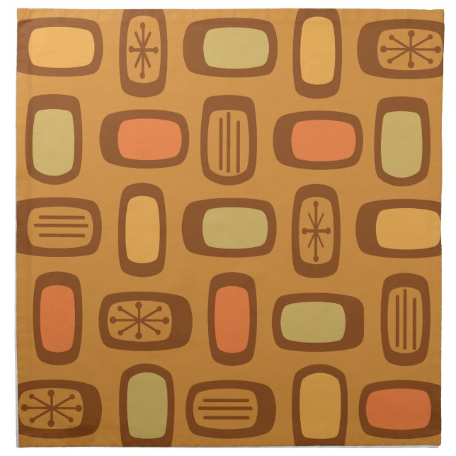 Midcentury MCM Rounded Rectangles Ochre Cloth Napkin (Front)