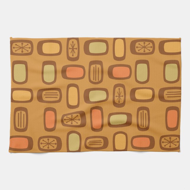 Midcentury MCM Rounded Rectangles Ochre Kitchen Towel (Horizontal)