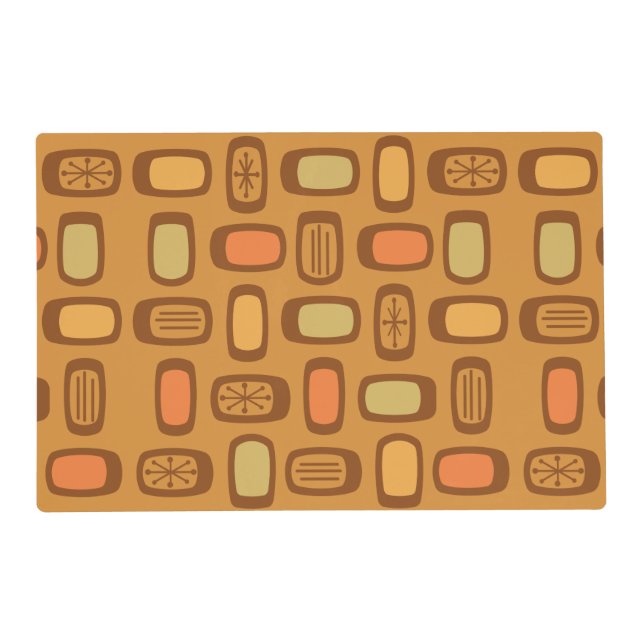 Midcentury MCM Rounded Rectangles Ochre Placemat (Front)