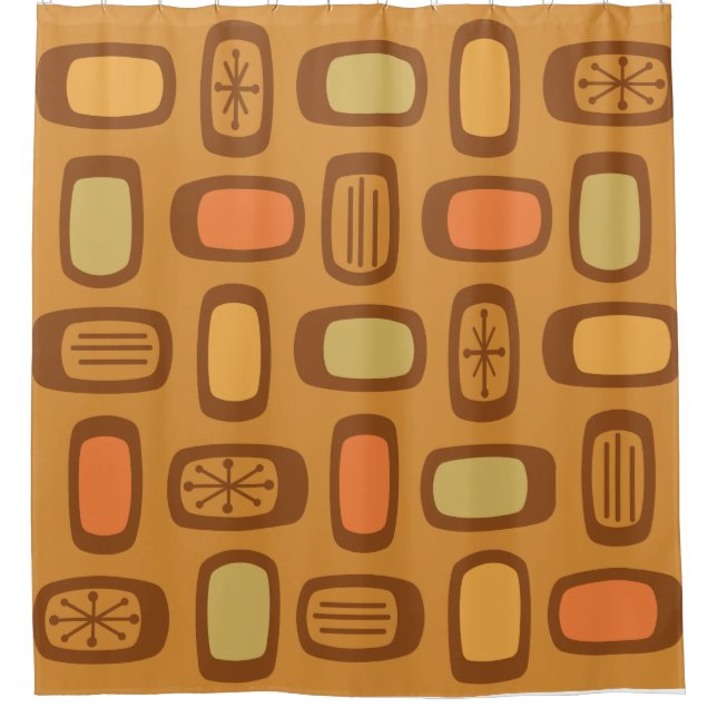 Midcentury MCM Rounded Rectangles Ochre Shower Curtain (Front)