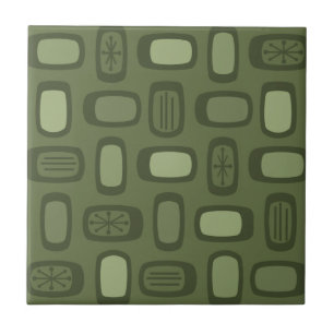 Midcentury MCM Rounded Rectangles Olive Green Ceramic Tile