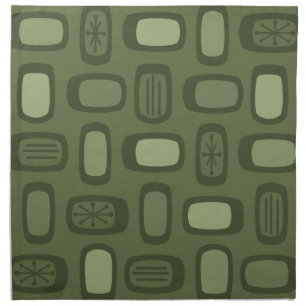 Midcentury MCM Rounded Rectangles Olive Green Cloth Napkin