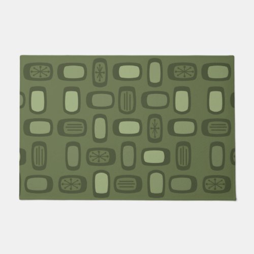 Midcentury MCM Rounded Rectangles Olive Green Doormat