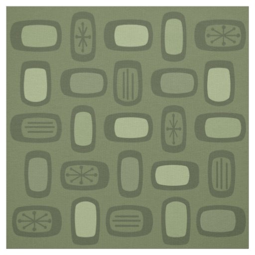Midcentury MCM Rounded Rectangles Olive Green Fabric