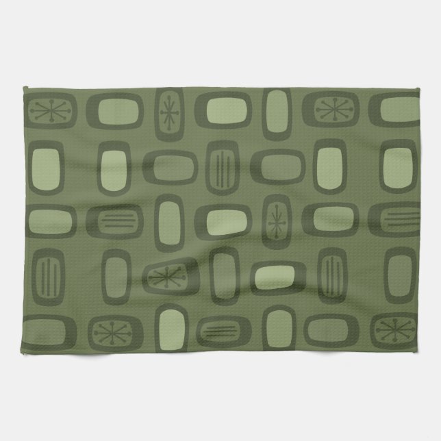 Midcentury MCM Rounded Rectangles Olive Green Kitchen Towel (Horizontal)