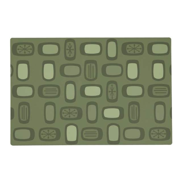 Midcentury MCM Rounded Rectangles Olive Green Placemat (Front)