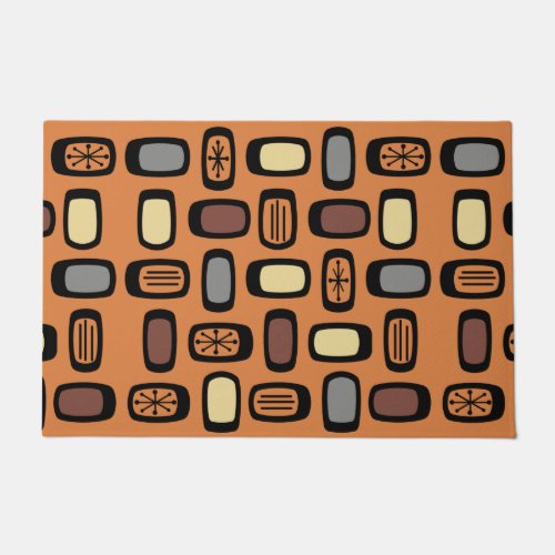 Midcentury MCM Rounded Rectangles Orange Brown Doormat