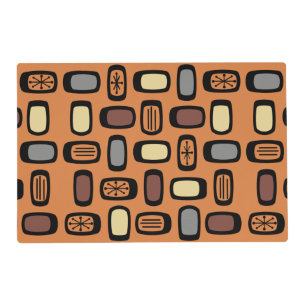 Midcentury MCM Rounded Rectangles Orange Brown Placemat