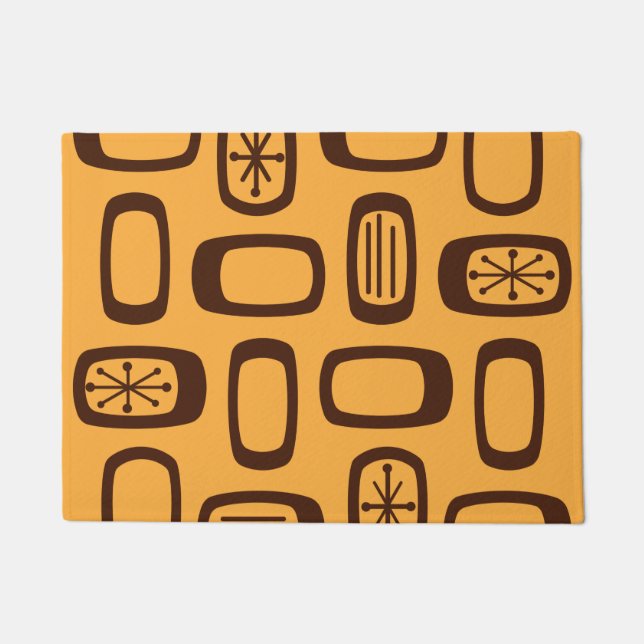 Midcentury MCM Rounded Rectangles Orange Doormat (Front)