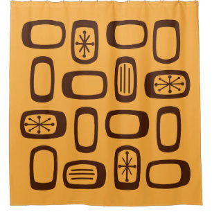 Midcentury MCM Rounded Rectangles Orange Shower Curtain
