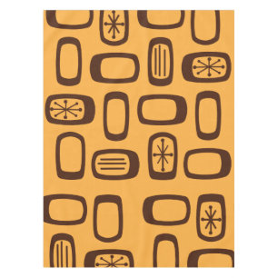Midcentury MCM Rounded Rectangles Orange Tablecloth