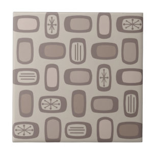 Midcentury MCM Rounded Rectangles Taupe Ceramic Tile