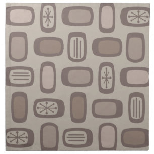Midcentury MCM Rounded Rectangles Taupe Cloth Napkin