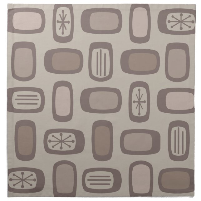 Midcentury MCM Rounded Rectangles Taupe Cloth Napkin (Front)