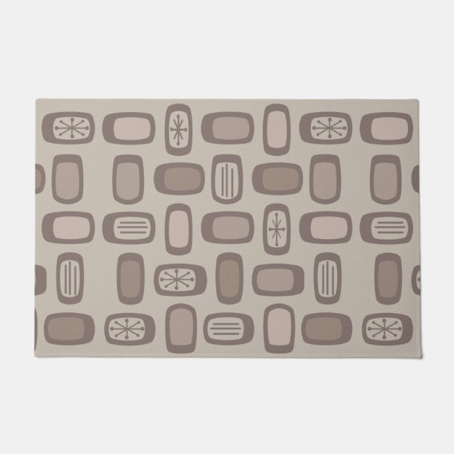 Midcentury MCM Rounded Rectangles Taupe Doormat (Front)