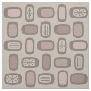 Midcentury MCM Rounded Rectangles Taupe Fabric