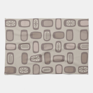 Midcentury MCM Rounded Rectangles Taupe Kitchen Towel