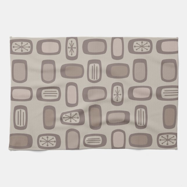 Midcentury MCM Rounded Rectangles Taupe Kitchen Towel (Horizontal)