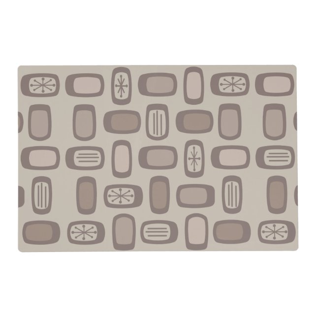 Midcentury MCM Rounded Rectangles Taupe Placemat (Front)
