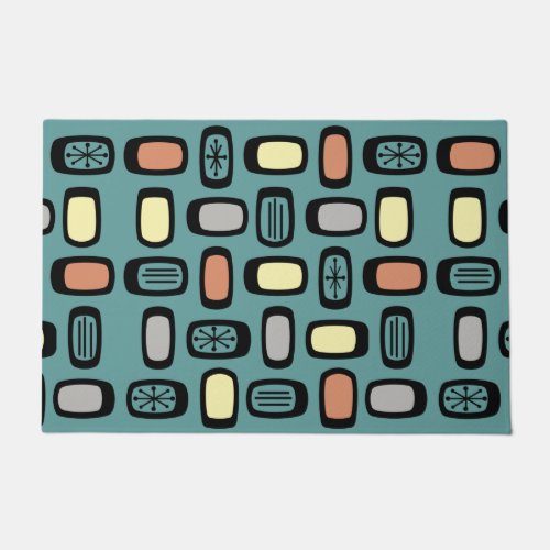 Midcentury MCM Rounded Rectangles Turquoise Colorf Doormat