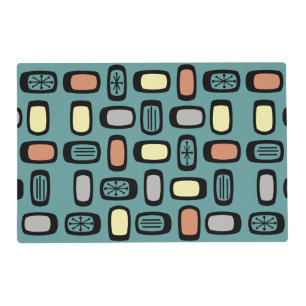Midcentury MCM Rounded Rectangles Turquoise Colorf Placemat