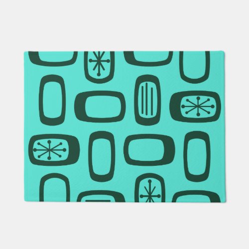Midcentury MCM Rounded Rectangles Turquoise Doormat