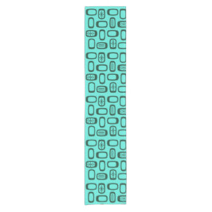 Midcentury MCM Rounded Rectangles Turquoise Short Table Runner