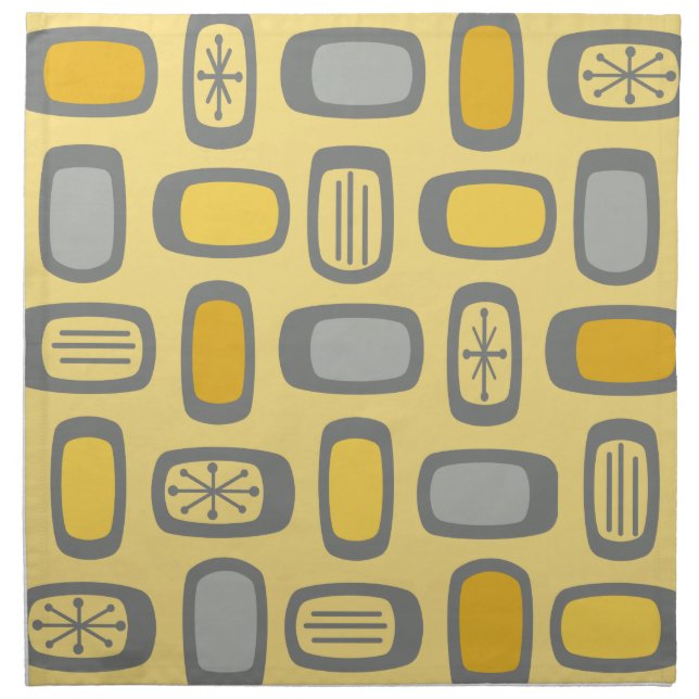 Midcentury MCM Rounded Rectangles Yellow Grey Cloth Napkin (Front)