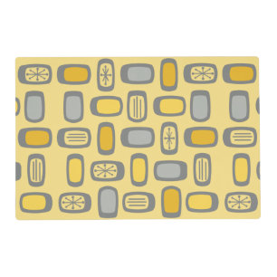 Midcentury MCM Rounded Rectangles Yellow Grey Placemat