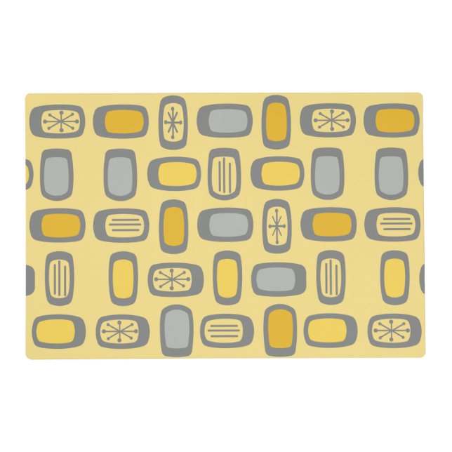Midcentury MCM Rounded Rectangles Yellow Grey Placemat (Front)