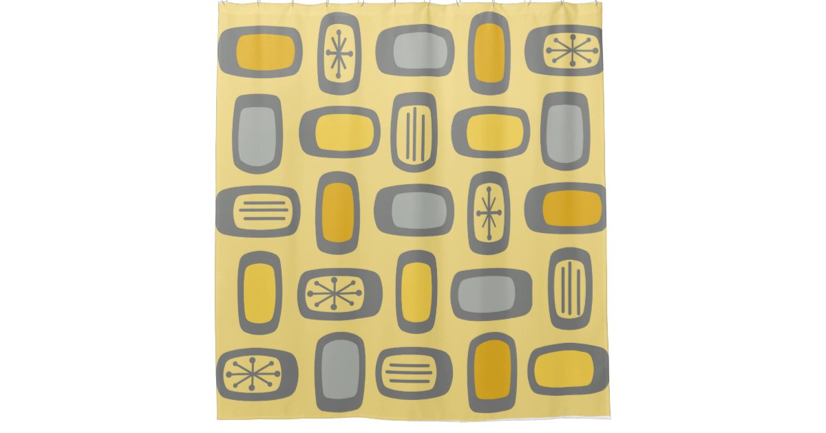 Midcentury MCM Rounded Rectangles Yellow Grey Shower Curtain Zazzle