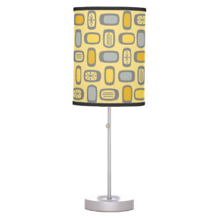 Midcentury MCM Rounded Rectangles Yellow Grey Table Lamp