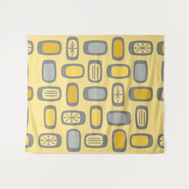 Midcentury MCM Rounded Rectangles Yellow Grey Tapestry (Front (Horizontal))
