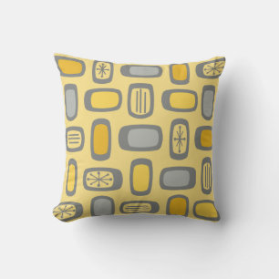 Midcentury MCM Rounded Rectangles Yellow Grey Throw Pillow