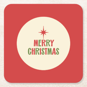 Midcentury Merry Christmas Retro 50s Cute Square Paper Coaster