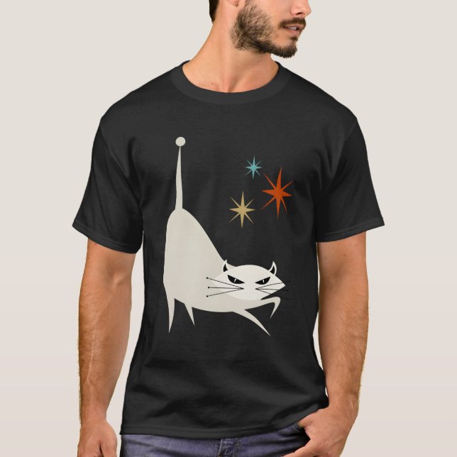 Midcentury Mid Century Cat Atomic Age Space Modern T-Shirt (Front)