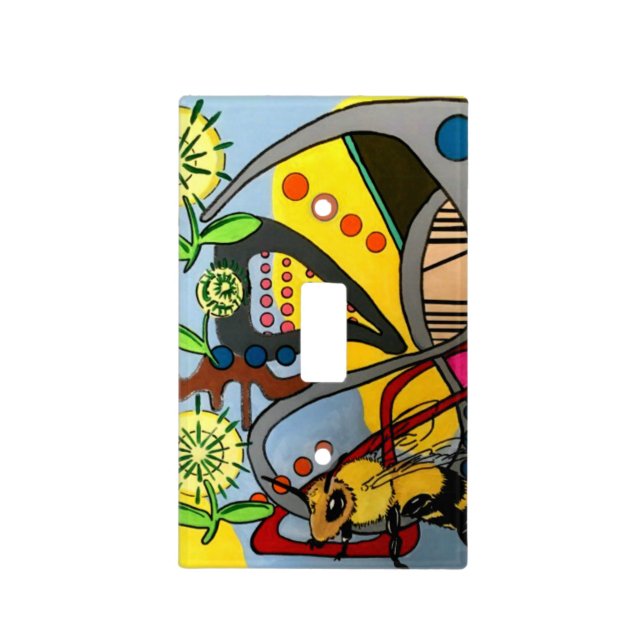 'MidCentury Mod Abstract Garden Bee' painting on a Light Switch Cover (Front)
