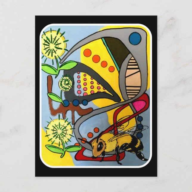 'MidCentury Mod Abstract Garden Bee' painting on a Postcard (Front)