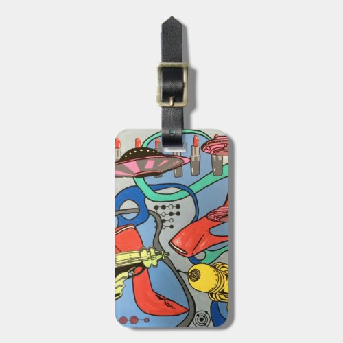 MidCentury Mod Glamour Invasion painting on a Luggage Tag