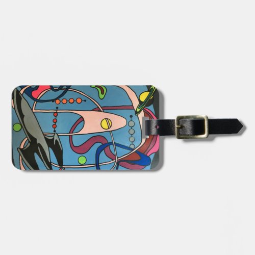 MidCentury Mod Space is the Place painting on a Luggage Tag