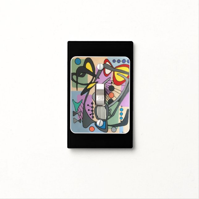 'MidCentury Mod Spider Song' painting on a Light Switch Cover (In Situ)