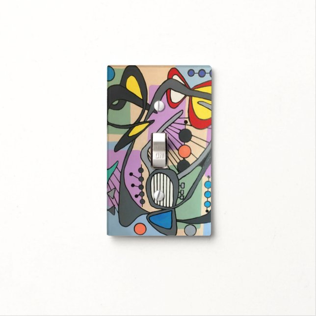 'MidCentury Mod Spider Song' painting on a Light Switch Cover (In Situ)
