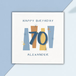 Midcentury Modern 70th Birthday Retro Blue Napkins