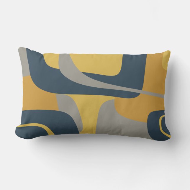 Midcentury Modern Abstract 2 Mustard Navy Gray Lumbar Pillow (Front)